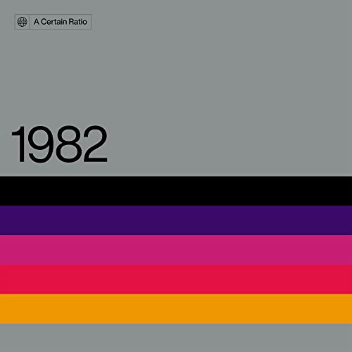 A Certain Ratio “1982” vinyl album cover: gray, black, and colorful stripes.