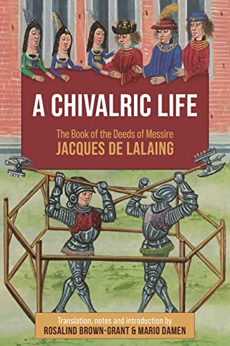 Book cover depicting medieval knights, heraldry, and a tournament scene.