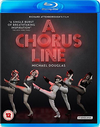 Blu-ray cover for "A Chorus Line" featuring dancers in red lighting.
