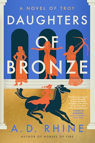 Book cover for "Daughters of Bronze" featuring silhouettes of women and horses.