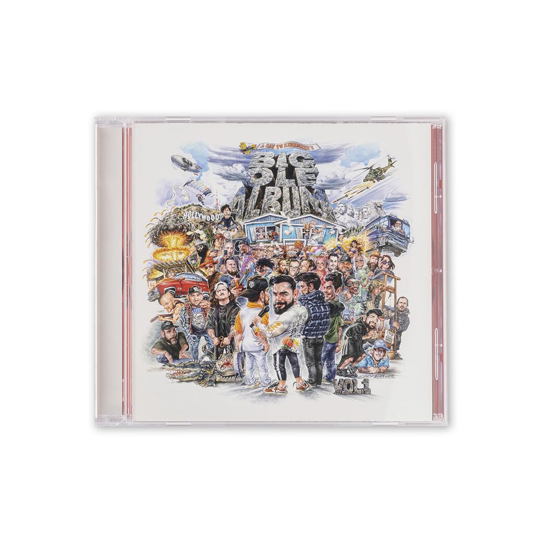 CD case with illustrated cover featuring many cartoon-style people.