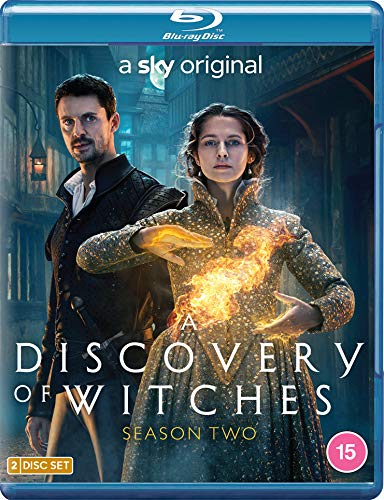Blu-ray cover for A Discovery of Witches Season 2 featuring two people with magic.