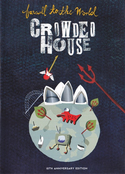 DVD cover for "Farewell to the World" by Crowded House, illustrated design.