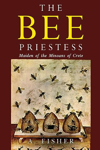 Book cover: "The Bee Priestess" with bees and beehives illustration.