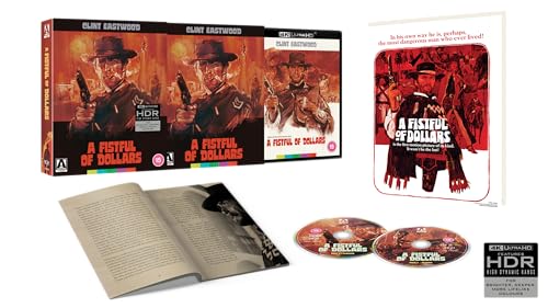 A Fistful of Dollars Blu-ray box set with discs, booklet, and illustrated cover art.