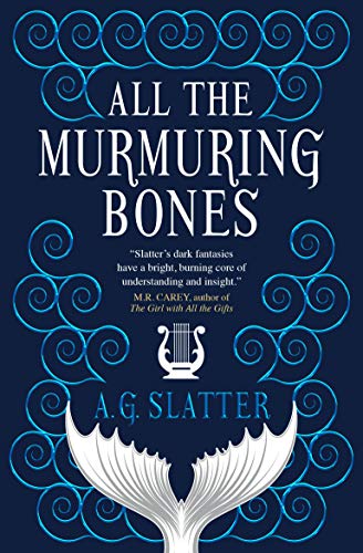 Book cover: dark blue with white text, ornate swirls, and a tail fin.