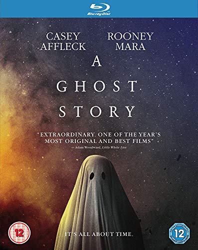 A Ghost Story" Blu-ray cover featuring a ghostly figure and starry sky.