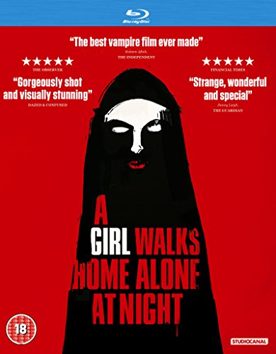 Blu-ray cover for "A Girl Walks Home Alone At Night" with a veiled figure.