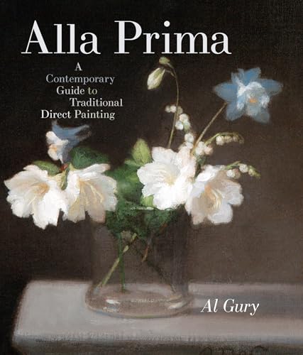 Book cover with a still life painting of white and blue flowers.