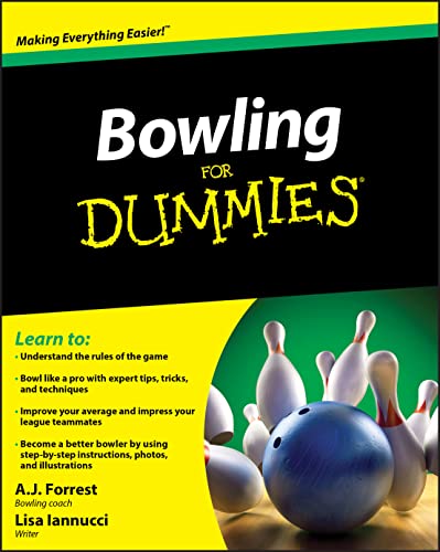 Book cover: "Bowling For Dummies" with bowling pins and a blue ball.