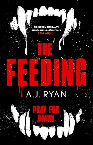 Book cover: “The Feeding” with red title, fangs, and dripping blood.