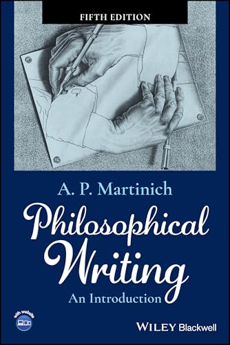 Book cover: “Philosophical Writing” with hands drawing, dark blue background.