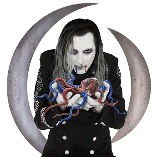 "Album cover with a man holding a heart surrounded by tentacles, against a white background."