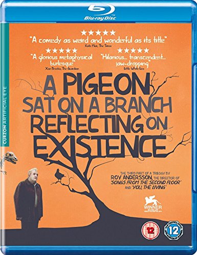 Blue-ray case with orange cover, featuring a man and a pigeon on a branch.