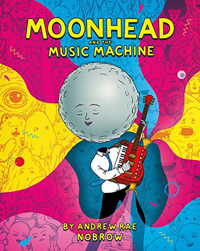 Book cover: moon-headed figure in a suit playing a red electric guitar.