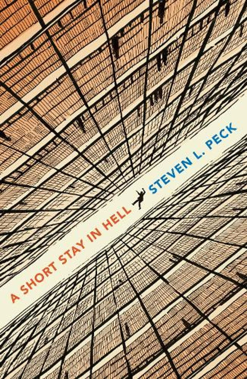 Book cover: abstract orange lines with a falling figure and text.