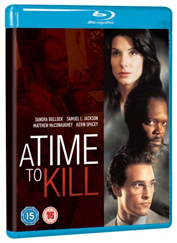 Blu-ray cover for A Time to Kill featuring Sandra Bullock, Samuel L. Jackson, Matthew McConaughey.