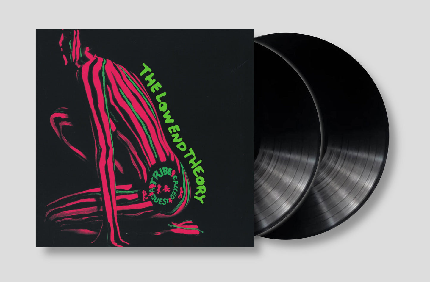 A Tribe Called Quest Low End Theory vinyl record cover and two black vinyl discs.