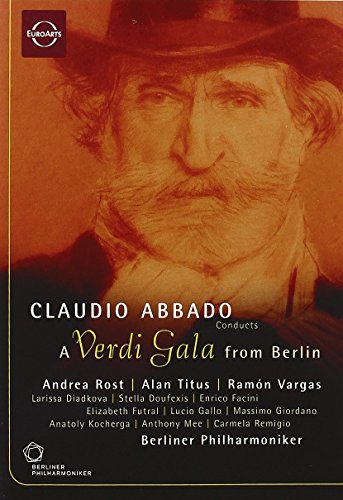 DVD cover: Claudio Abbado conducts a Verdi Gala from Berlin, portrait.