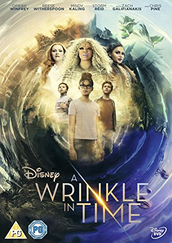 "A Wrinkle in Time DVD cover featuring main characters and swirling background."