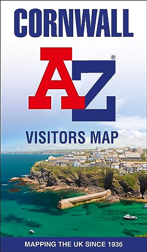 Cornwall A-Z Visitors Map cover featuring a coastal village scene above turquoise water.
