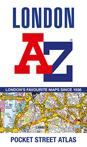 London A-Z Pocket Atlas cover with red and blue lettering, map detail.
