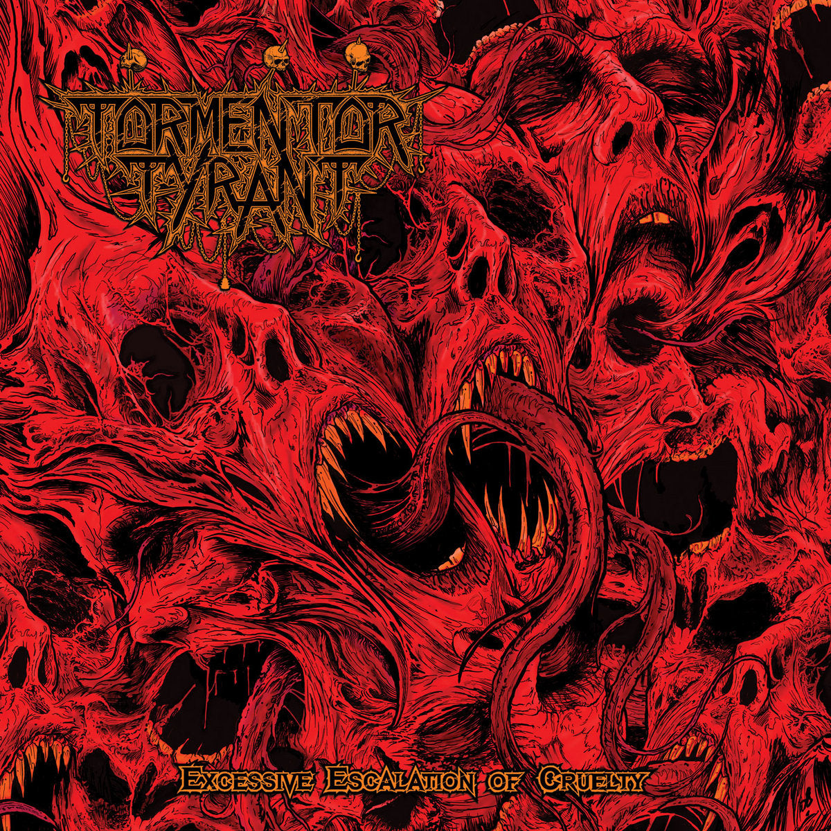 Red album cover with monstrous, clawing figures and band name "Tormentor Tyrant".