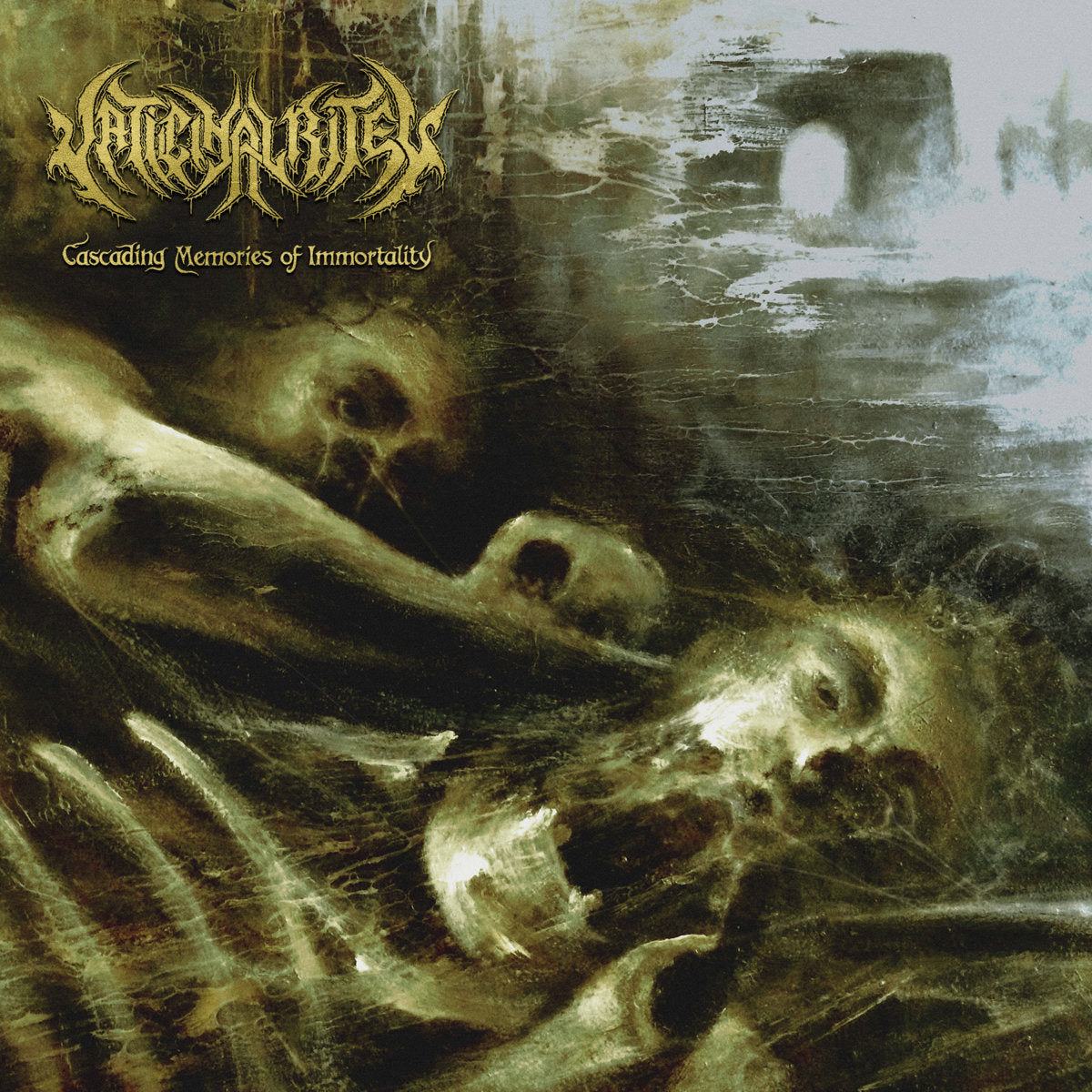 Dark, textured album cover featuring skulls and abstract, swirling forms.