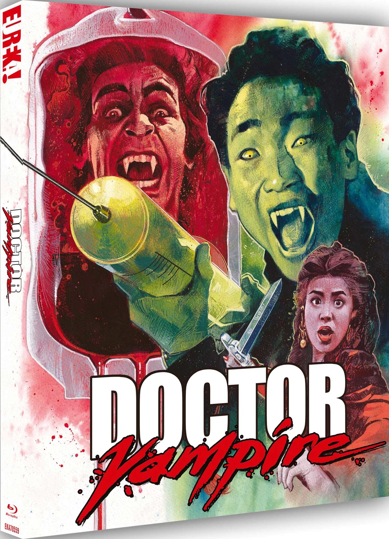 Blu-ray cover art featuring two vampires and a woman with a large hypodermic needle.