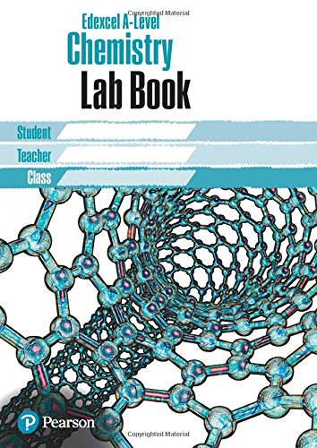 Edexcel A-Level Chemistry Lab Book cover with a molecular structure.