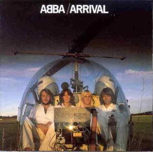 ABBA’s “Arrival” album cover featuring the band in front of a helicopter.