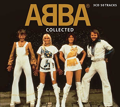 ABBA’s “Collected” album cover featuring the band in 1970s attire.