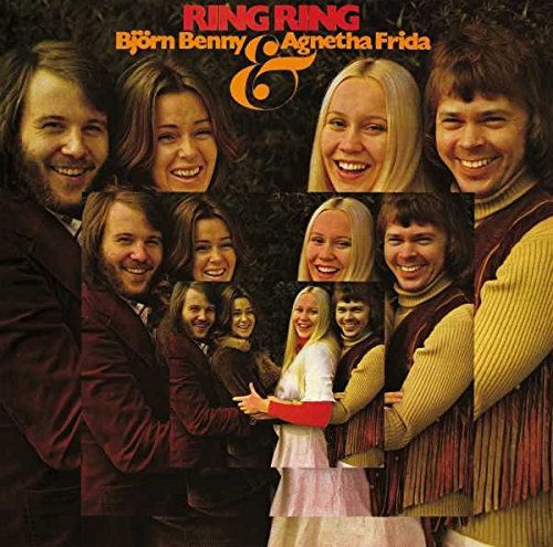 "Album cover featuring the Swedish pop group ABBA in multiple poses outdoors."