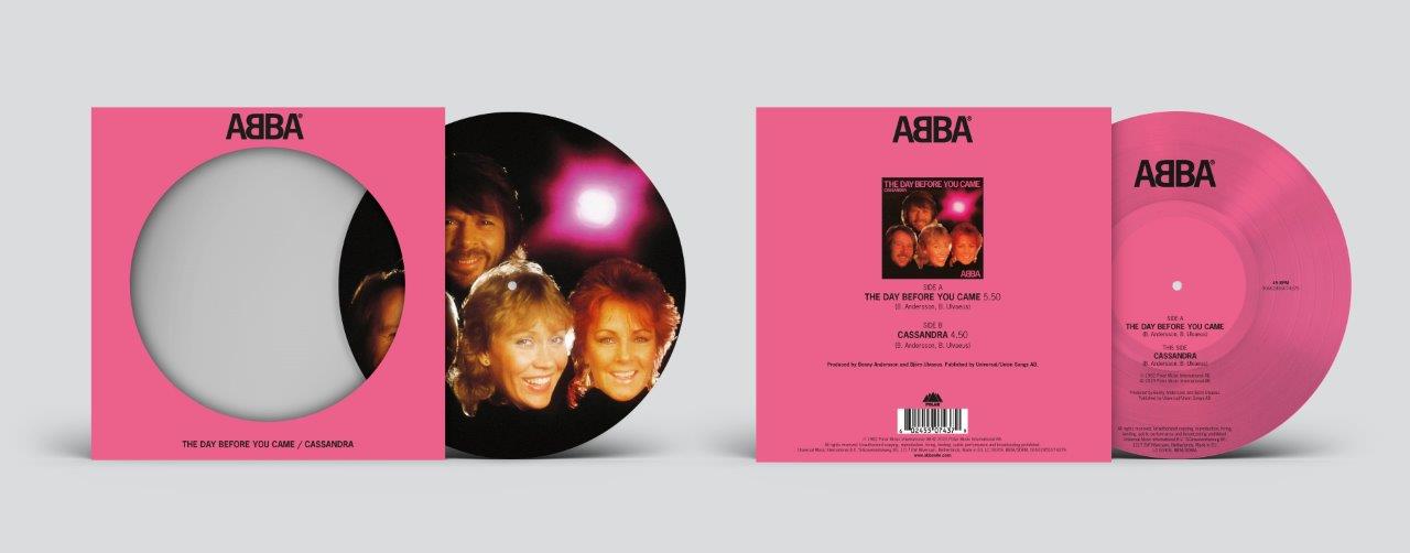 ABBA vinyl record, pink cover with band photo and tracklist details.