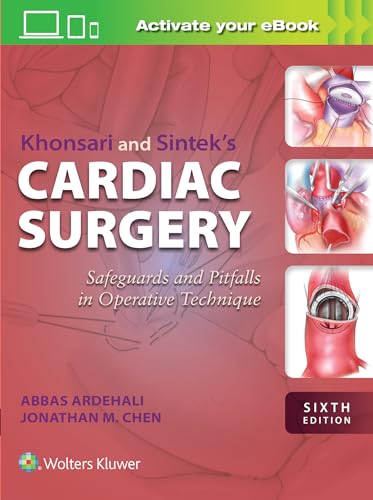 Book cover: "Cardiac Surgery" with anatomical illustrations, sixth edition.