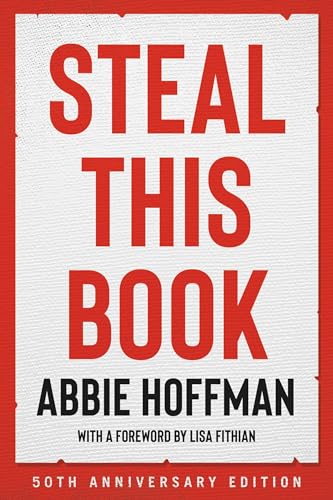 Red text on white background: “Steal This Book” by Abbie Hoffman.