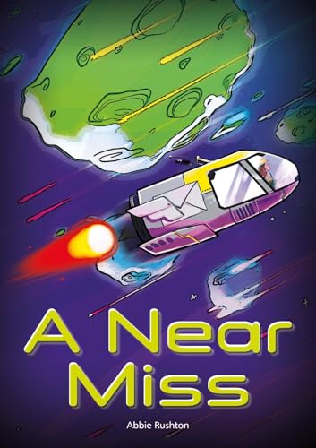 Spaceship narrowly avoiding a green, swirling planet in a purple space scene.