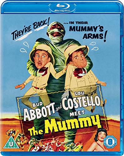 Blu-ray cover for "Abbott and Costello Meet The Mummy" featuring the comedic duo and a mummy.
