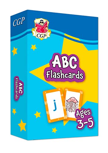 Blue box of ABC flashcards with letters "j" and jellyfish shown.