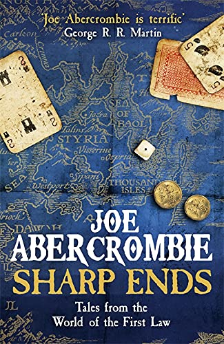 Book cover for Sharp Ends by Joe Abercrombie featuring playing cards and coins on map.