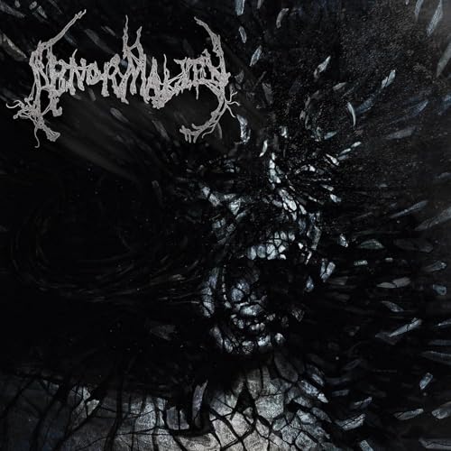 Dark album cover with distorted face and spiky, swirling textures.