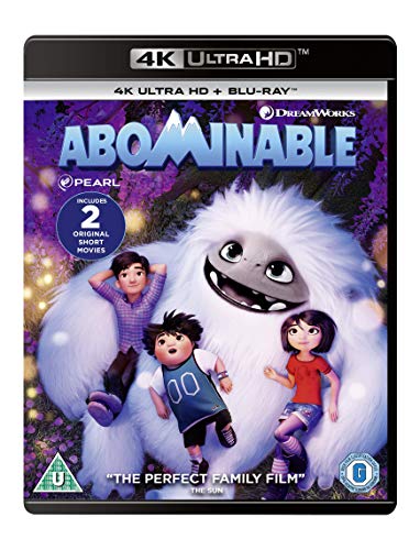 Abominable" Blu-ray cover featuring a boy, two girls, and a large, white Yeti.