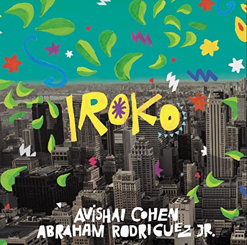 CD cover for Abraham Cohen’s “Iroko” with city and leaf graphics.