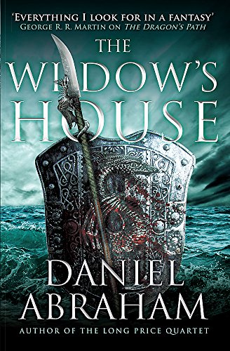 Book cover: shield with dagger, stormy sea, title "The Widow's House".