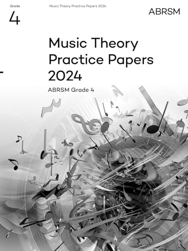 ABRSM Grade 4 Music Theory Practice Papers 2024 book cover with abstract musical notes.