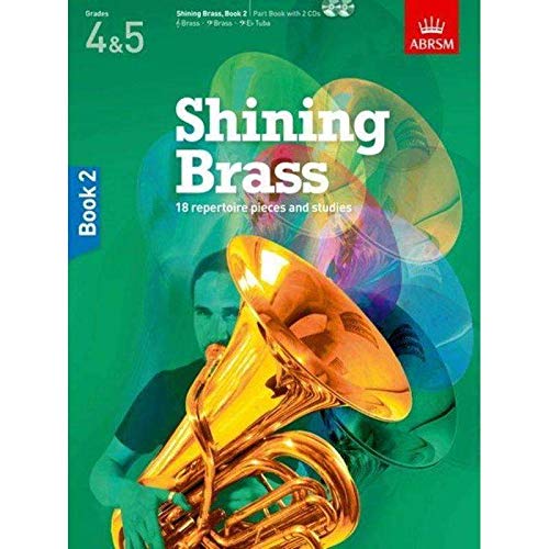 ABRSM Shining Brass Book 2 cover featuring a musician playing a brass instrument.