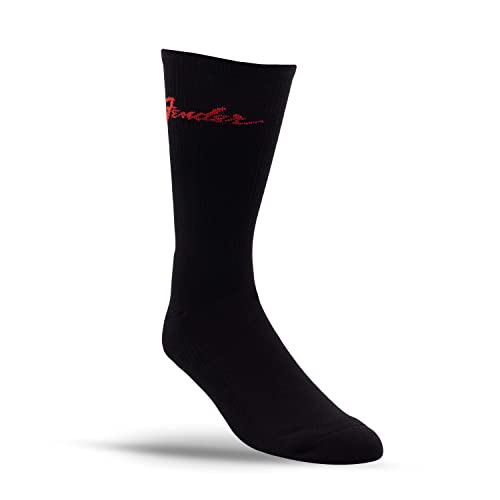 Black crew sock with red "Fender" logo near the cuff.