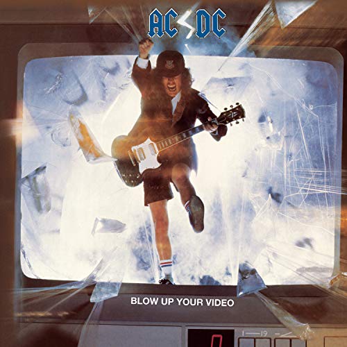 AC/DC album cover: a guitarist jumping from a shattering TV screen.