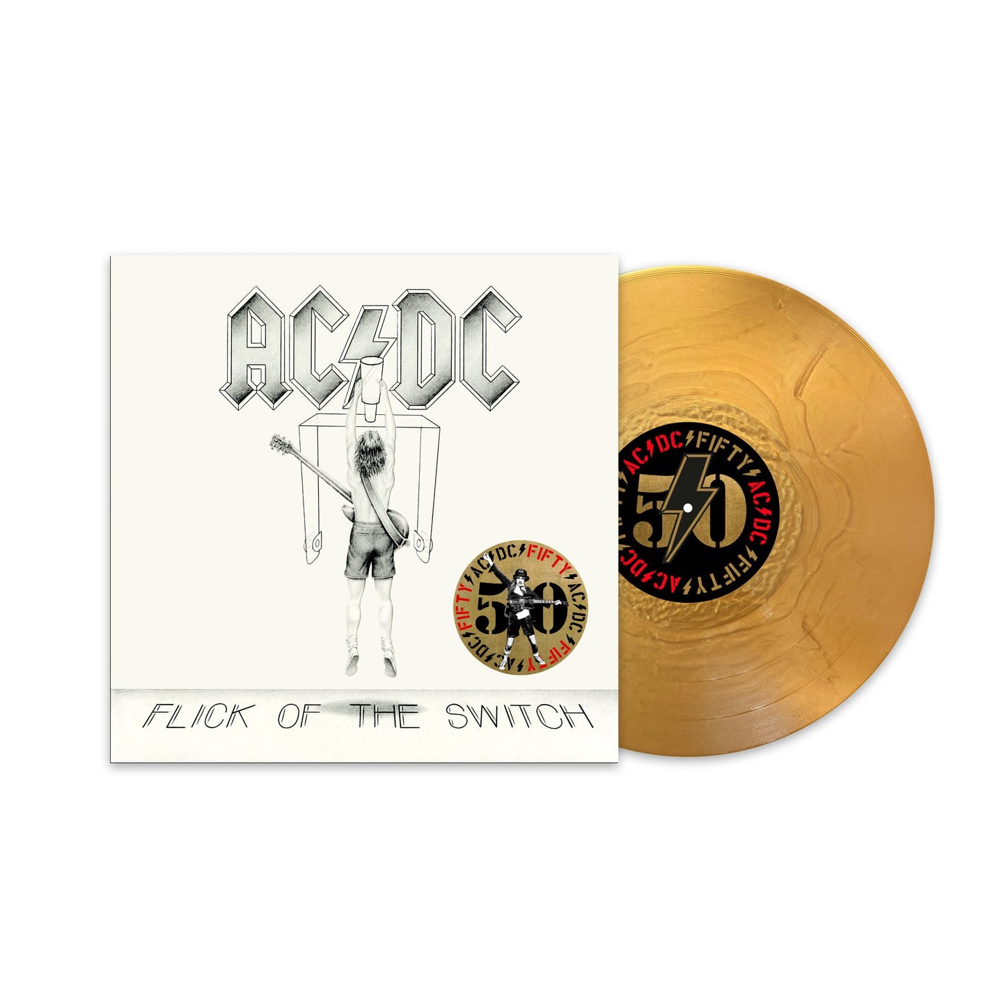 AC/DC “Flick Of The Switch” vinyl record with gold-colored disc.