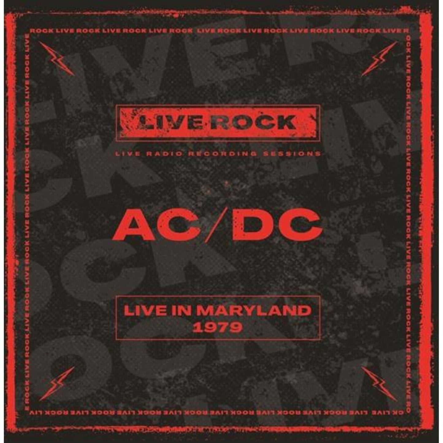AC/DC “Live In Maryland 1979” vinyl record cover, red and black design.